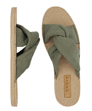 QWAVE Women's Size 10 Sage Green Olive Knotted Fabric Straps Flat Slides NWT